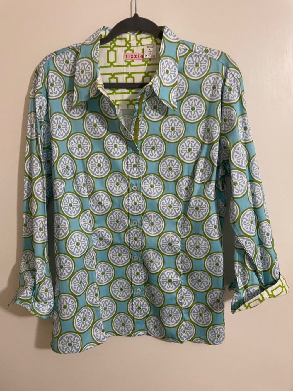 Tizzie Aqua blue and greenMedallion Button-Down Shirt